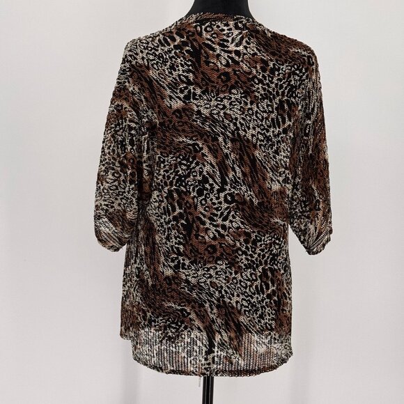 Vtg Chicos Animal Print Cardigan Jacket Women M Asymmetrical‎ Open Knit Sheer - Picture 6 of 6